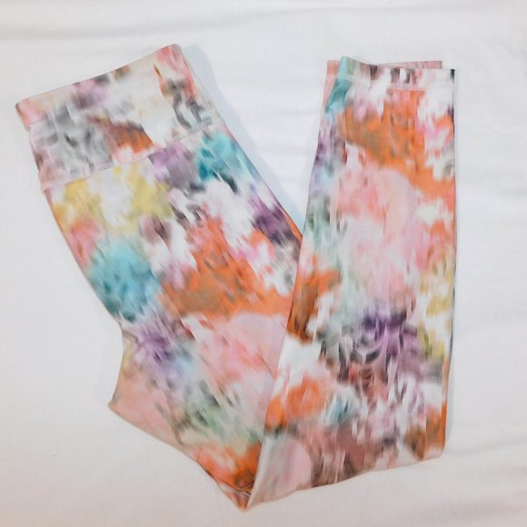 Gap Fit Womens S Blur Floral Pink Orange Yellow Cropped Workout Athletic Legging - Picture 1 of 10